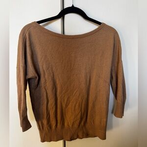 Ann Taylor Camel Brown Crewneck Button-Back Cardigan | Medium